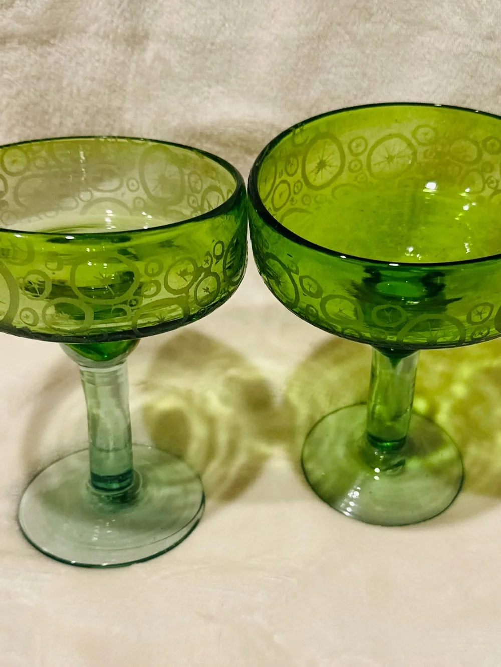 Authentic Mexican Hand Blown Green Margarita Glasses Set of 2 Limes Barware